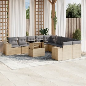Set de sofás de jardín 11pzas con cojines ratán sintético beige en Conjuntos de jardín | Comprar online en Foru.es