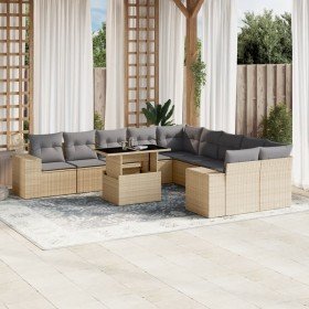 Set de sofás de jardín 11pzas con cojines ratán sintético beige en Conjuntos de jardín | Comprar online en Foru.es