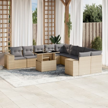 Set de sofás de jardín 11pzas con cojines ratán sintético beige en Conjuntos de jardín | Comprar online en Foru.es