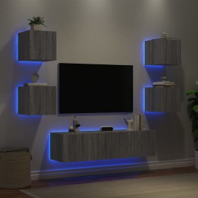 Muebles TV pared con LED 6 pzas madera ingeniería gris Sonoma de , Muebles TV - Ref: Foro24-3216858, Precio: 194,14 €, Descue...