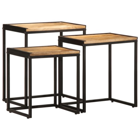 Mesas apilables 3 piezas madera maciza de mango rugosa de , Mesas auxiliares - Ref: Foro24-376037, Precio: 98,00 €, Descuento: %