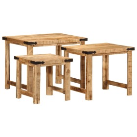 Mesas apilables 3 piezas madera maciza de mango rugosa de , Mesas auxiliares - Ref: Foro24-376040, Precio: 122,23 €, Descuent...