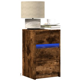 Mesita de noche con luces LED madera ingeniería roble ahumado de , Mesitas de noche - Ref: Foro24-852016, Precio: 58,79 €, De...