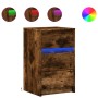 Mesita de noche con luces LED madera ingeniería roble ahumado de , Mesitas de noche - Ref: Foro24-852016, Precio: 58,79 €, De...