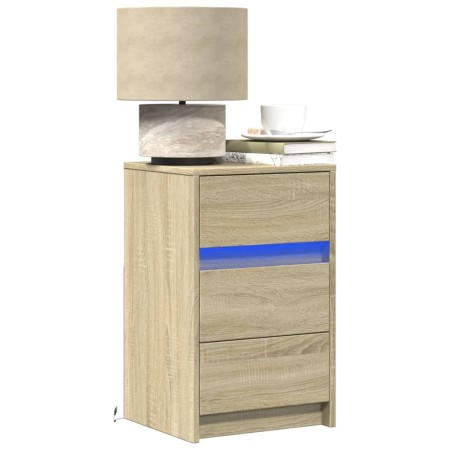 Mesita de noche con luces LED madera de ingeniería roble Sonoma de , Mesitas de noche - Ref: Foro24-852014, Precio: 66,93 €, ...