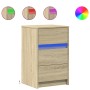 Mesita de noche con luces LED madera de ingeniería roble Sonoma de , Mesitas de noche - Ref: Foro24-852014, Precio: 66,93 €, ...