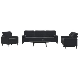 Juego de sofás con cojines 3 piezas terciopelo negro de , Sofás - Ref: Foro24-3278456, Precio: 688,20 €, Descuento: %