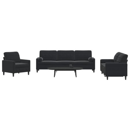 Juego de sofás con cojines 3 piezas terciopelo negro de , Sofás - Ref: Foro24-3278456, Precio: 688,20 €, Descuento: %