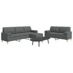 Juego de sofás 3 pzas con reposapiés y cojines tela gris claro de , Sofás - Ref: Foro24-3278344, Precio: 552,84 €, Descuento: %