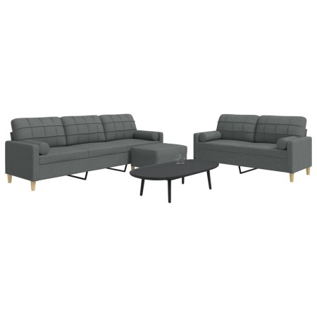 Juego de sofás 3 pzas con reposapiés y cojines tela gris claro de , Sofás - Ref: Foro24-3278344, Precio: 552,84 €, Descuento: %