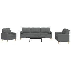 Juego de sofás con cojines 3 piezas tela gris oscuro de , Sofás - Ref: Foro24-3278304, Precio: 634,86 €, Descuento: %