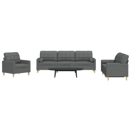 Juego de sofás con cojines 3 piezas tela gris oscuro de , Sofás - Ref: Foro24-3278304, Precio: 634,86 €, Descuento: %