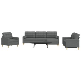 Juego de sofás 4 pzas con reposapiés y cojines tela gris oscuro de , Sofás - Ref: Foro24-3278312, Precio: 686,57 €, Descuento: %