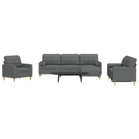 Juego de sofás 4 pzas con reposapiés y cojines tela gris oscuro de , Sofás - Ref: Foro24-3278312, Precio: 686,57 €, Descuento: %