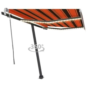Manual retractable awning with orange and brown LED 350x250 cm by vidaXL, Awnings - Ref: Foro24-3069725, Price: 528,52 €, Dis...