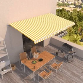 Toldo retráctil manual amarillo y blanco 500x300 cm de vidaXL, Toldos - Ref: Foro24-3069018, Precio: 387,99 €, Descuento: %