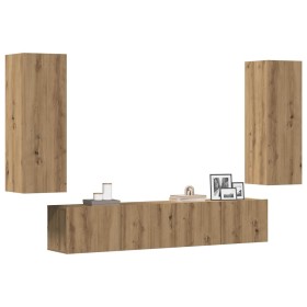 Muebles de TV de pared 4 uds madera ingeniería roble artesanal de , Muebles TV - Ref: Foro24-3328948, Precio: 189,12 €, Descu...