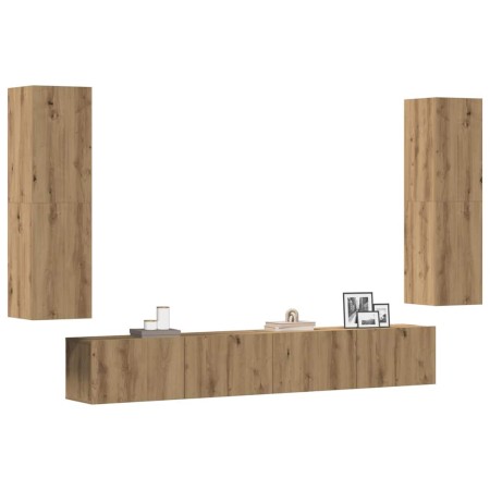 Muebles de TV de pared 4 uds madera ingeniería roble artesanal de , Muebles TV - Ref: Foro24-3328974, Precio: 253,72 €, Descu...