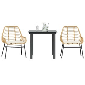 Juego de comedor jardín 3 piezas cojines ratán sintético marrón de , Conjuntos de jardín - Ref: Foro24-3334555, Precio: 209,6...