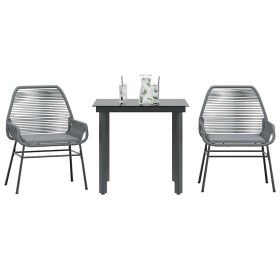 Juego comedor jardín 3 pzas cojines ratán sintético vidrio gris de , Conjuntos de jardín - Ref: Foro24-3334576, Precio: 208,3...
