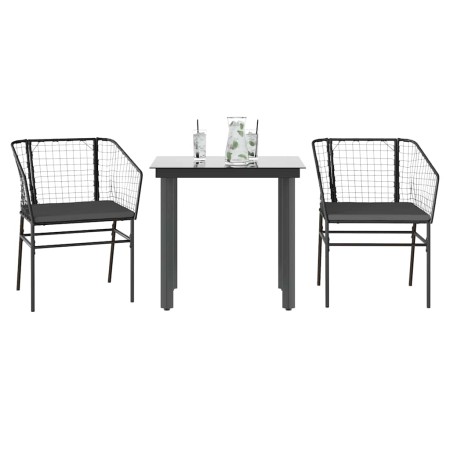 Set comedor jardín 3 pzas cojines ratán sintético vidrio negro de , Conjuntos de jardín - Ref: Foro24-3334597, Precio: 181,21...