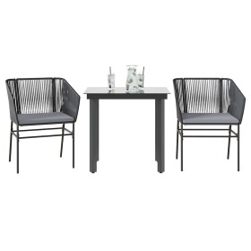 Set comedor jardín 3 pzas cojines ratán sintético vidrio negro de , Conjuntos de jardín - Ref: Foro24-3334611, Precio: 223,47...