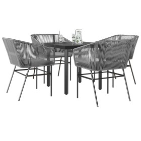 Juego comedor jardín 5 pzas cojines ratán sintético vidrio gris de , Conjuntos de jardín - Ref: Foro24-3334626, Precio: 372,9...