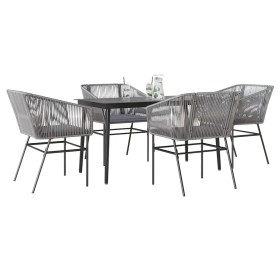 Juego comedor jardín 5 pzas cojines ratán sintético vidrio gris de , Conjuntos de jardín - Ref: Foro24-3334529, Precio: 407,4...
