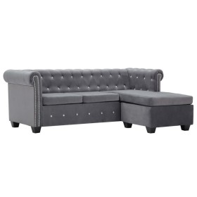 Sofá Chesterfield en L tapizado terciopelo gris 199x142x72 cm de , Sofás - Ref: Foro24-247145, Precio: 686,52 €, Descuento: %