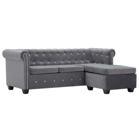 Sofá Chesterfield en L tapizado terciopelo gris 199x142x72 cm de , Sofás - Ref: Foro24-247145, Precio: 686,52 €, Descuento: %