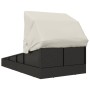Tumbona con toldo plegable ratán sintético negro 200x114x128 cm de , Camas para exteriores - Ref: Foro24-362273, Precio: 328,...