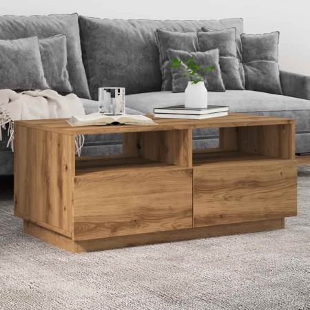 Mesa de centro con luces LED roble artesanal 90x49x40 cm de , Mesas de centro - Ref: Foro24-857711, Precio: 120,88 €, Descuen...