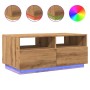 Mesa de centro con luces LED roble artesanal 90x49x40 cm de , Mesas de centro - Ref: Foro24-857711, Precio: 120,88 €, Descuen...