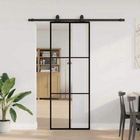 Puerta corredera con juego herrajes negro 76x205 cm ESG vidrio de , Puertas - Ref: Foro24-3375784, Precio: 226,68 €, Descuent...