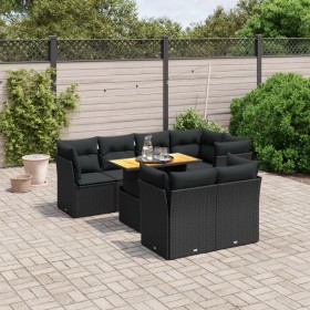 Set de sofás de jardín 8 piezas y cojines ratán sintético negro en Conjuntos de jardín | Comprar online en Foru.es