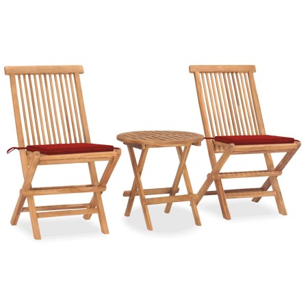 Set comedor de jardín plegable 3 piezas madera de teca cojines de , Conjuntos de jardín - Ref: Foro24-3063177, Precio: 166,91...