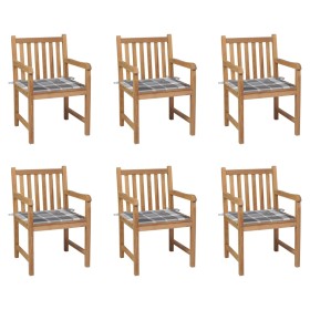 Sillas de jardín 6 uds madera maciza teca cojines cuadros gris de , Sillas de jardín - Ref: Foro24-3073045, Precio: 869,68 €,...