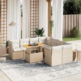 Set de sofás de jardín 9 pzas con cojines ratán sintético beige en Conjuntos de jardín | Comprar online en Foru.es