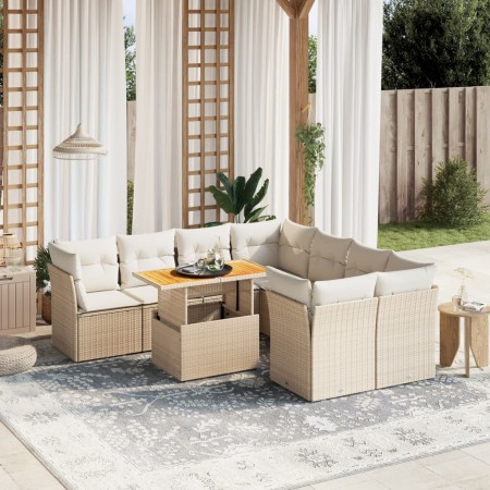 Set de sofás de jardín 9 pzas con cojines ratán sintético beige en Conjuntos de jardín | Comprar online en Foru.es