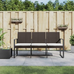 Banco de jardín 3 plazas con cojines PP aspecto de ratán marrón de , Bancos de jardín - Ref: Foro24-360213, Precio: 157,43 €,...