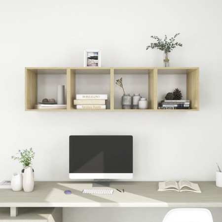 Armario pared 4 ud madera contrachapada blanco roble 37x37x37cm de , Estantes y estanterías - Ref: Foro24-805461, Precio: 94,...