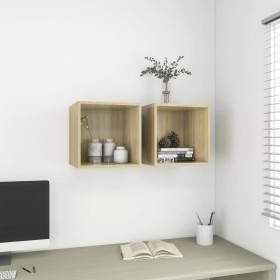 Armario de pared 2 uds madera contrachapada roble 37x37x37 cm de , Estantes y estanterías - Ref: Foro24-805454, Precio: 61,52...