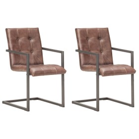 Sillas de comedor voladizad 2 uds cuero real marrón desgastado de , Sillas de comedor - Ref: Foro24-321849, Precio: 315,10 €,...
