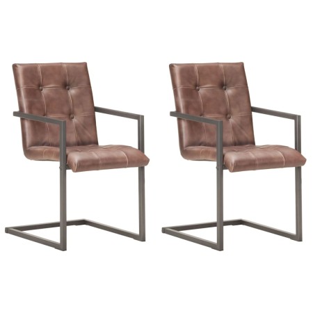 Sillas de comedor voladizad 2 uds cuero real marrón desgastado de , Sillas de comedor - Ref: Foro24-321849, Precio: 315,10 €,...