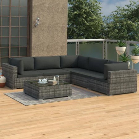 Set de muebles de jardín 6 pzas y cojines ratán sintético gris de , Conjuntos de jardín - Ref: Foro24-46771, Precio: 635,86 €...