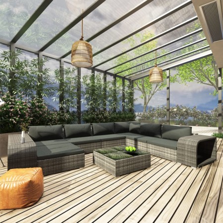 Set de muebles de jardín 10 pzas y cojines ratán sintético gris de , Conjuntos de jardín - Ref: Foro24-46816, Precio: 998,23 ...
