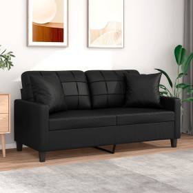 Sofá de 2 plazas con cojines cuero sintético negro 140 cm de , Sofás - Ref: Foro24-3200803, Precio: 247,80 €, Descuento: %