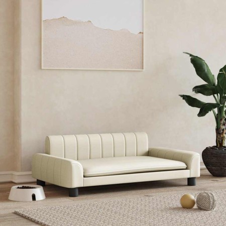 Cama para perros de cuero sintético crema 90x53x30 cm de , Camas para perros - Ref: Foro24-171853, Precio: 86,77 €, Descuento: %