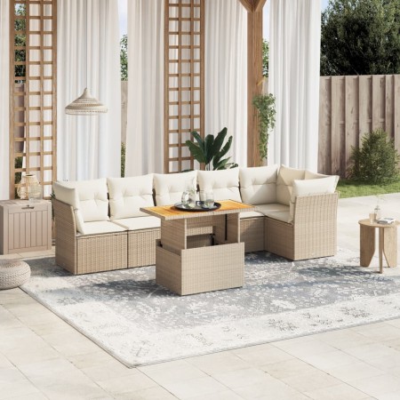 Set sofás de jardín 7 piezas y cojines ratán sintético beige en Conjuntos de jardín | Comprar online en Foru.es
