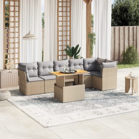 Set sofás de jardín 7 piezas y cojines ratán sintético beige en Conjuntos de jardín | Comprar online en Foru.es